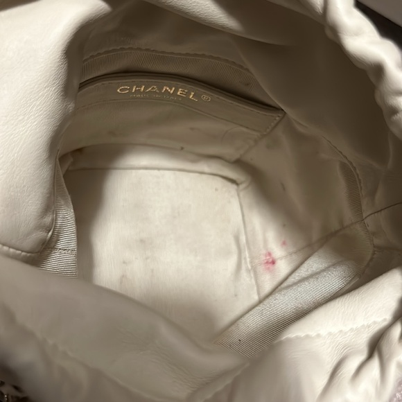 Lambskin Bucket Chain Drawstring Bag Beige - Picture 7 of 7